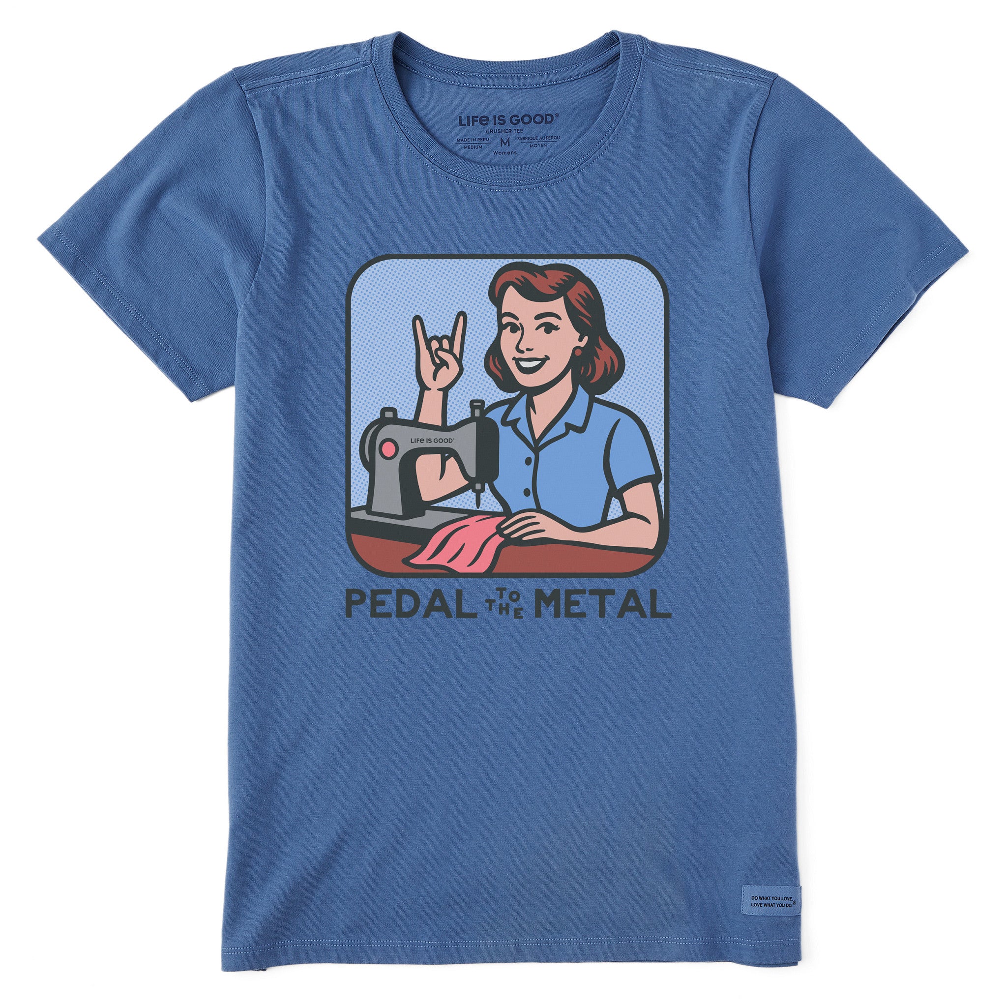 pedal t shirt Life is Good Women's Bert's Shirts Pedal to the Medal Short Sleeve Crusher T-Shirt in Vintage Blue | Size Large