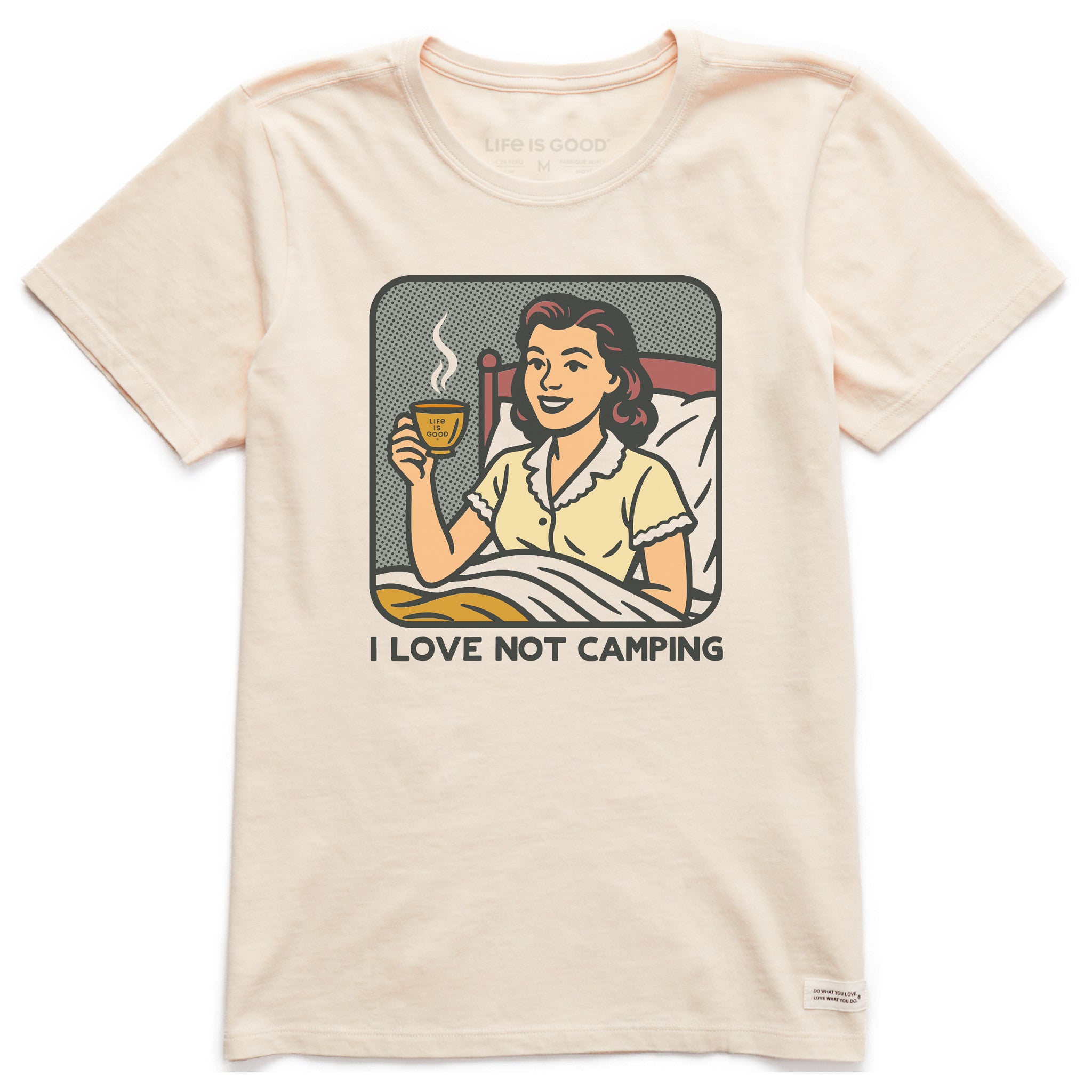 Life is Good Women's Bert's Shirts I Love not Camping Short Sleeve Crusher T-Shirt in Putty White | Size 2XL | Cotton/Polyester