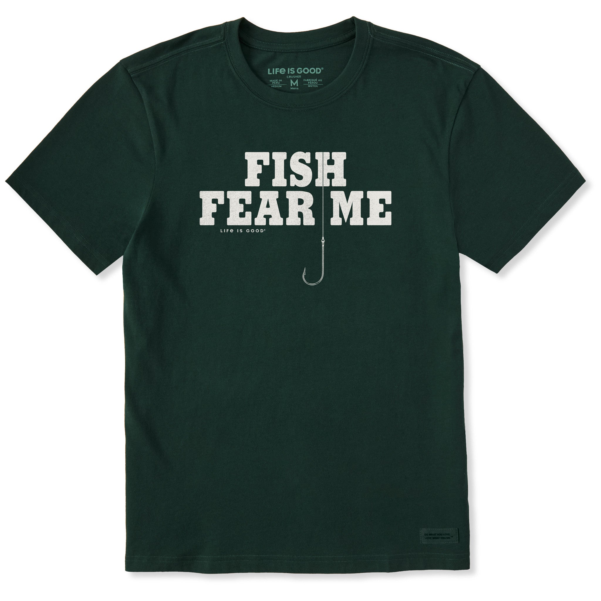 fear of fishing hooks Men's Fish Fear Me Hook Short Sleeve Crusher Tee