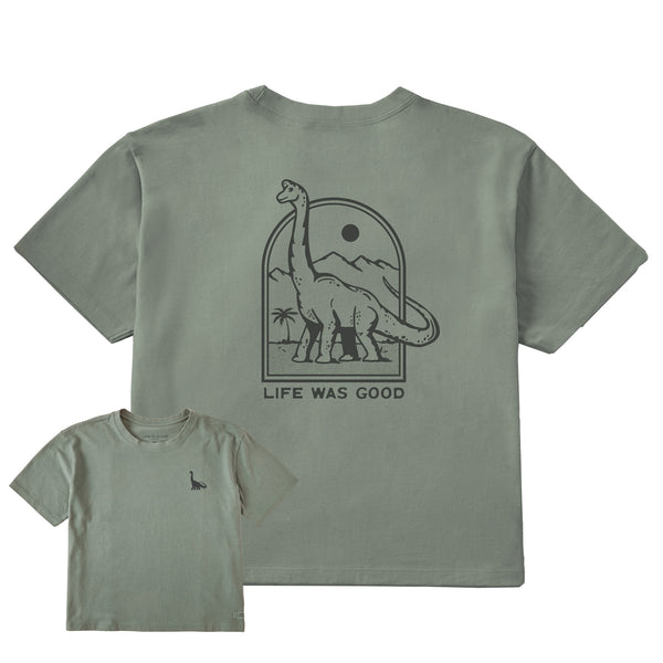 トップス happylife Women's Life Was Good Dinosaur Short Sleeve Crusher Boxy Tee