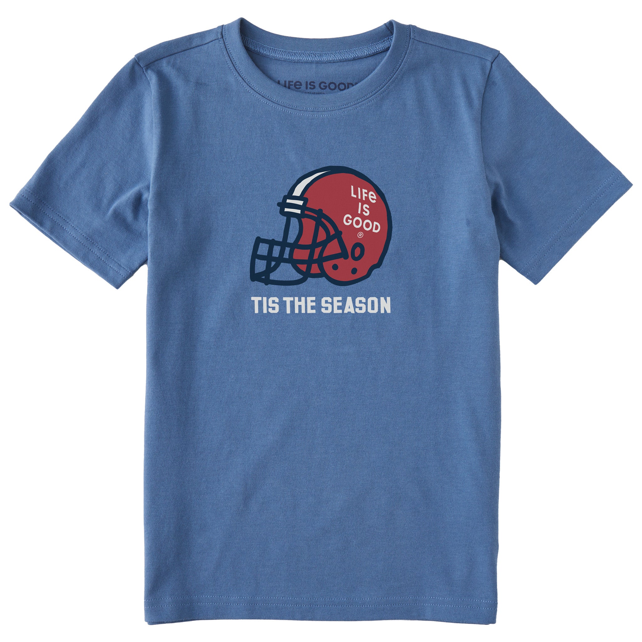 Life is Good Kids Tis the Season Big Helmet Short Sleeve Crusher T-Shirt in Vintage Blue | Size XS