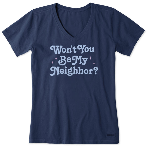 ストライプ クロップドTシャツ Aren't you savin my life Women's Won't You Be My Neighbor Short Sleeve Vee | Shop Life is Good