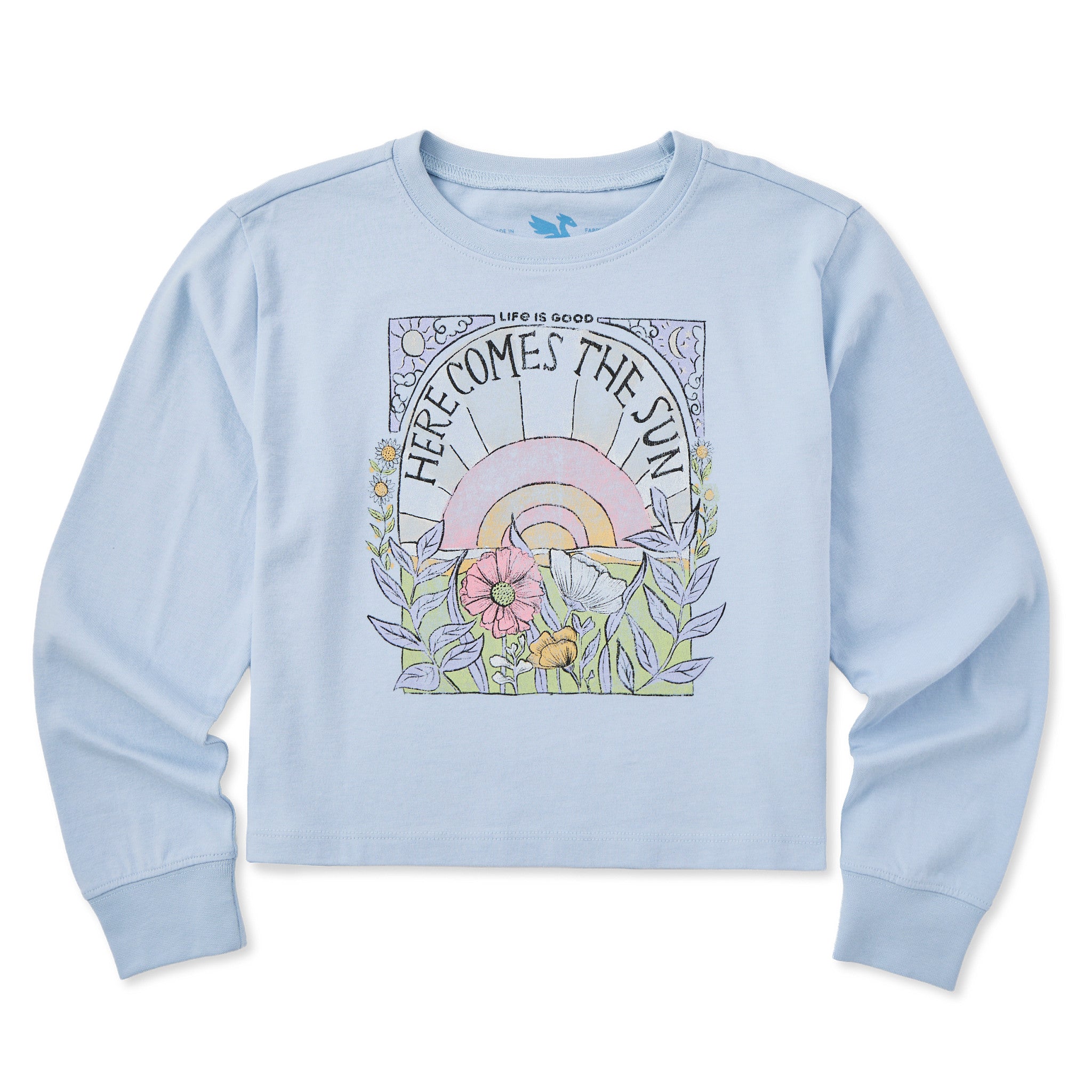 Kids Here Comes The Sun Hippie Long Sleeve Crusher Boxy Tee | Shop