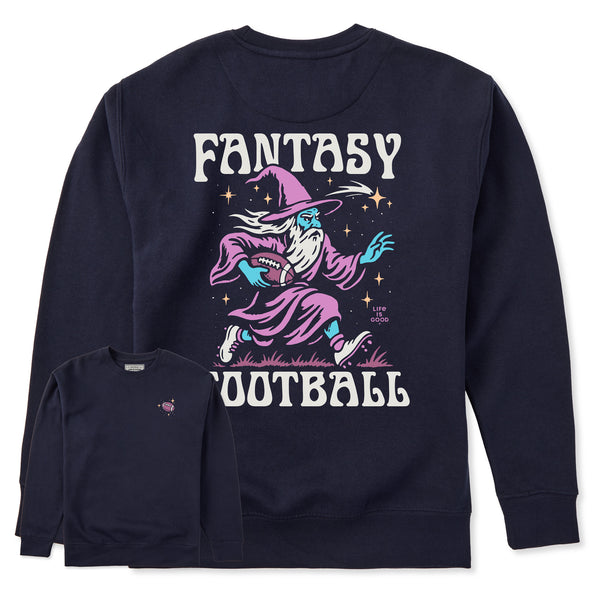 fantastic football gear Life is Good Adult Fantasy Wizard Every Wear Crew Sweatshirt idweight Fleece in Navy Blazer | Size Medium Length:Standard Noblesse Citybike Lila Retro CZ Rib with Lycra at