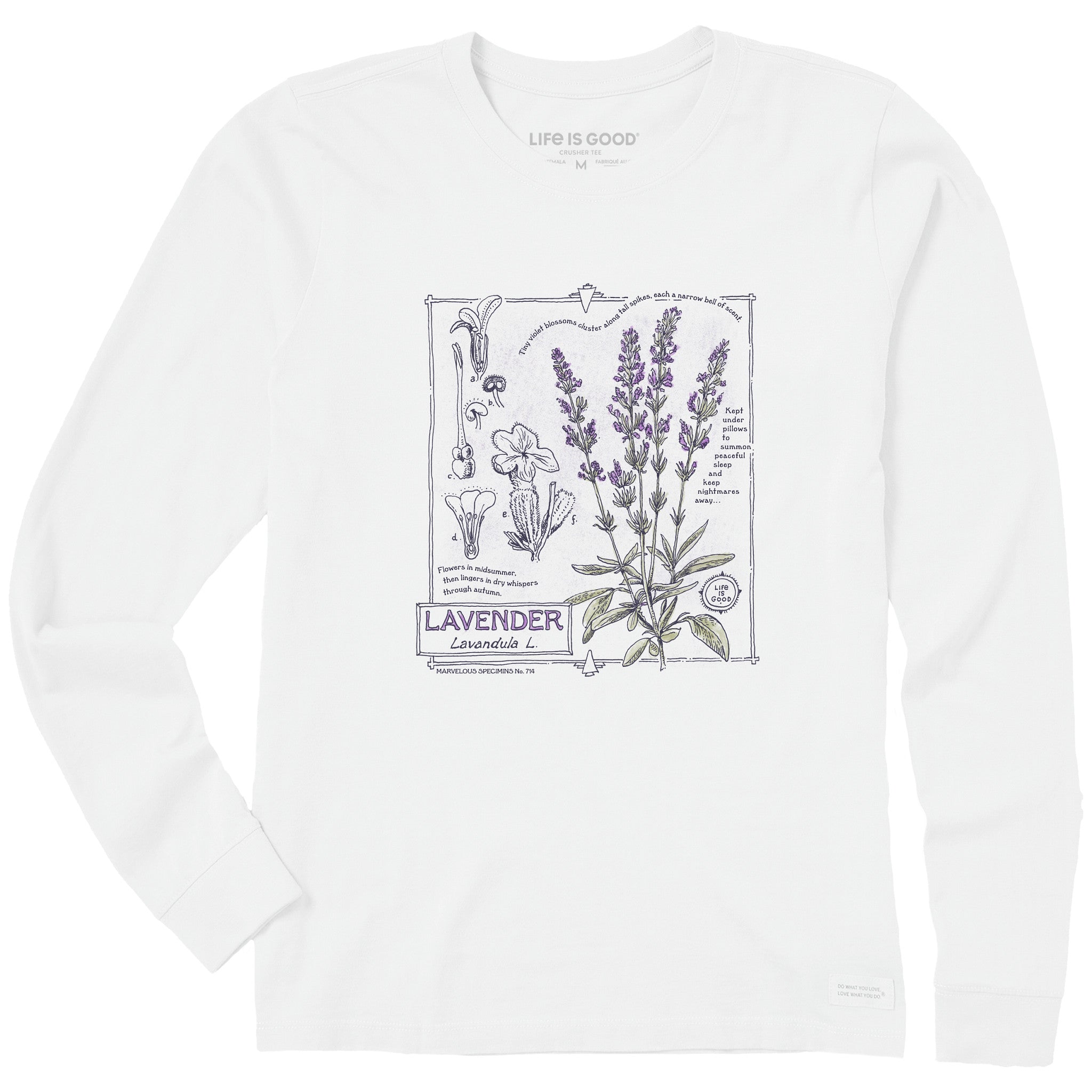 lavender flower shirt Life is Good Women's Marvelous Lavender Long Sleeve Crusher T-Shirt in Cloud White | Size 2XL