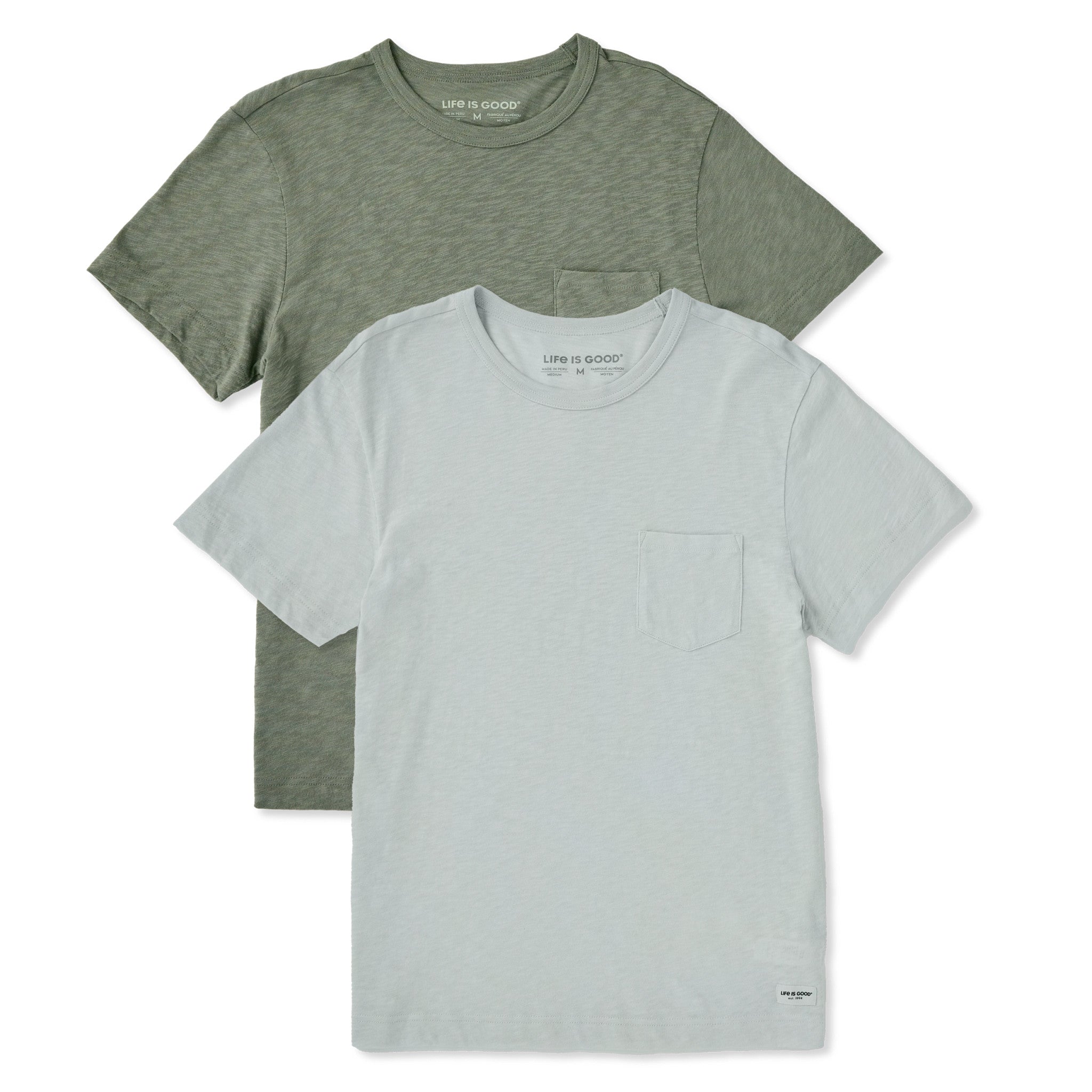 Mens Solid 2-Pack Short Sleeve Slub Slim Fit Pocket Tee Multi 1