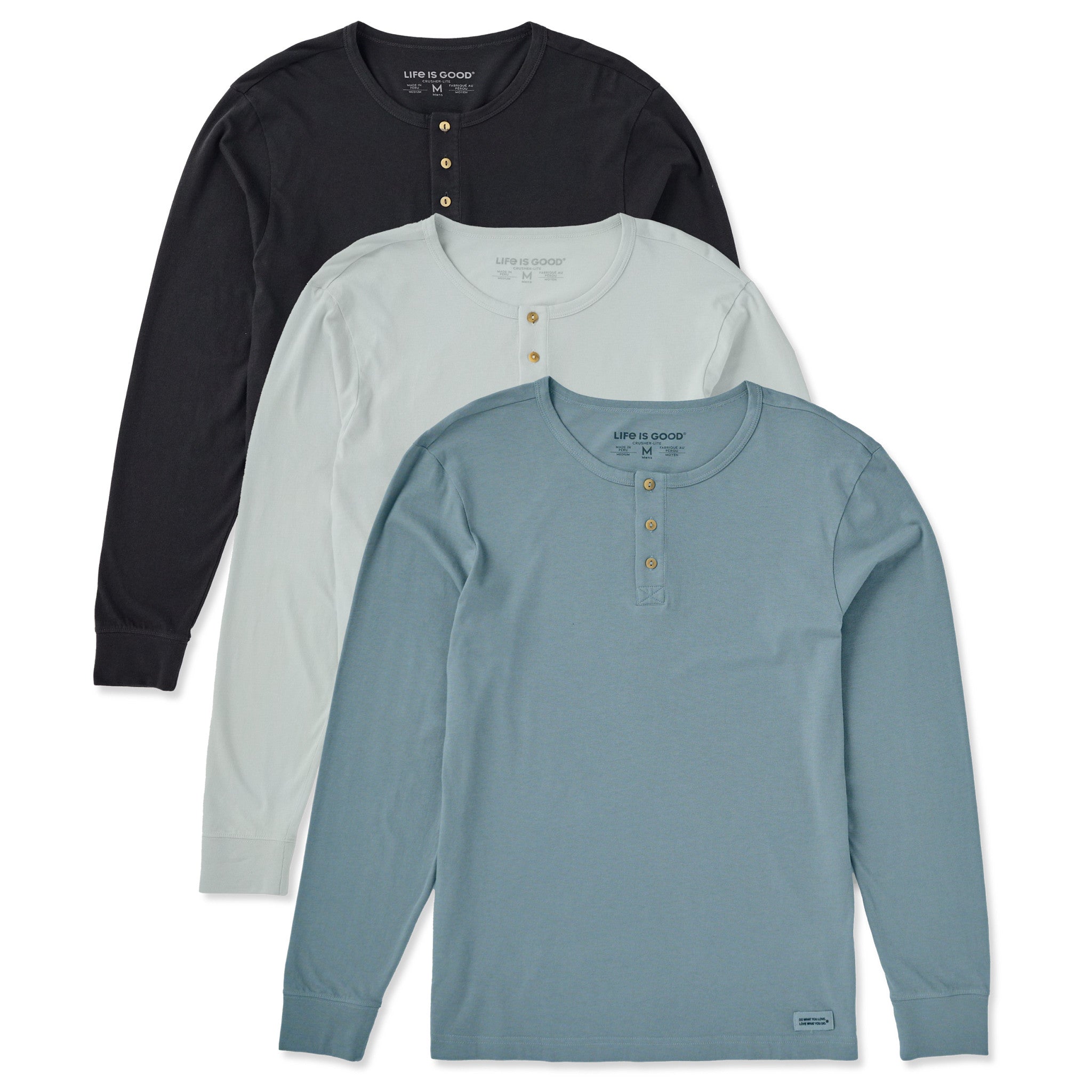 Mens Solid 3-Pack Long Sleeve Crusher-LITE Slim Fit Henley Multi