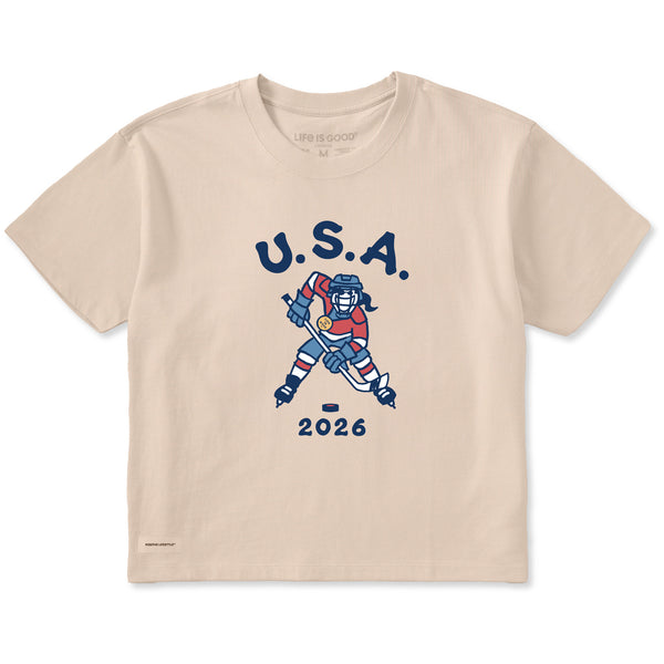 Women's Jackie Hockey Gold 2026 Short Sleeve Crusher Boxy Tee