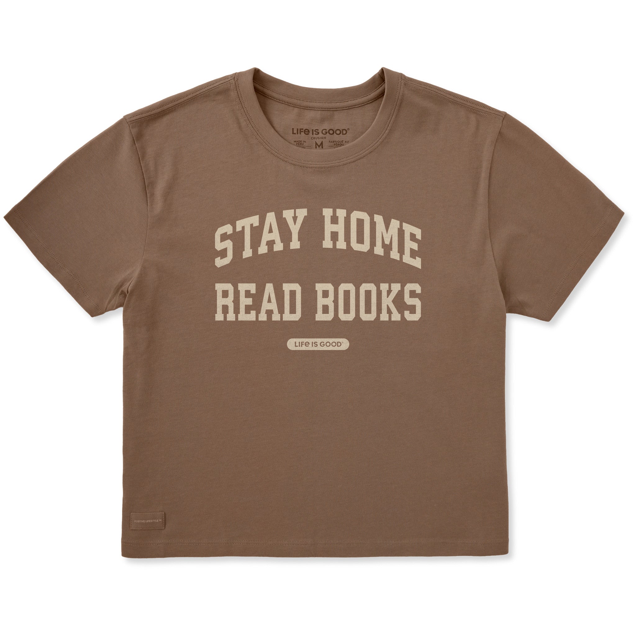 Women's Stay Home Read Books Arch Short Sleeve Crusher Boxy Tee