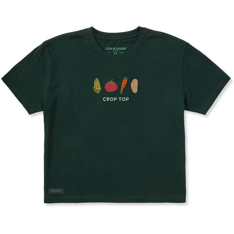 TAN XL Womens Crop Top Short Sleeve Crusher Boxy Tee