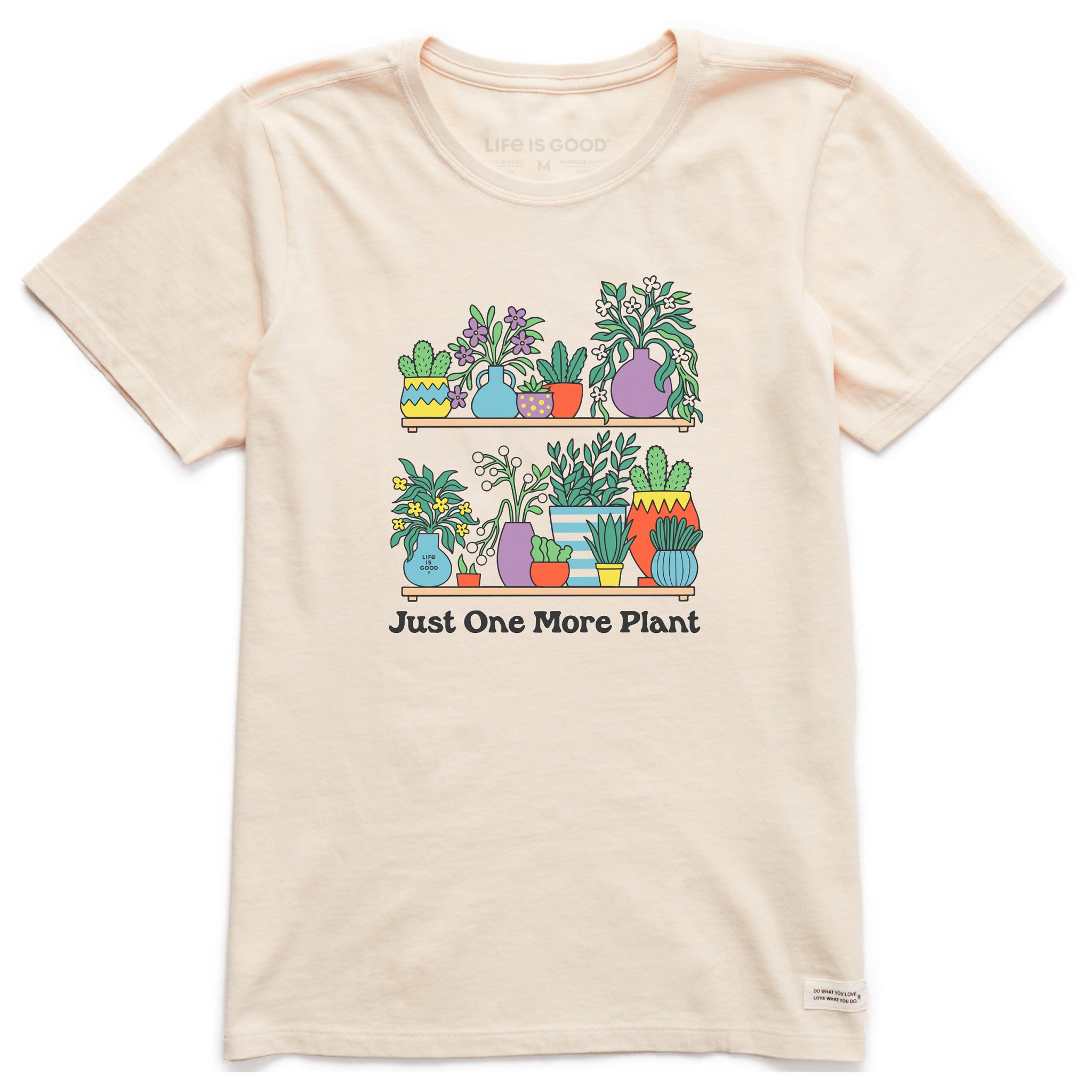 Life is Good Women's Just One More Plant on the Shelf Short Sleeve Crusher T-Shirt in Putty White | Size Large