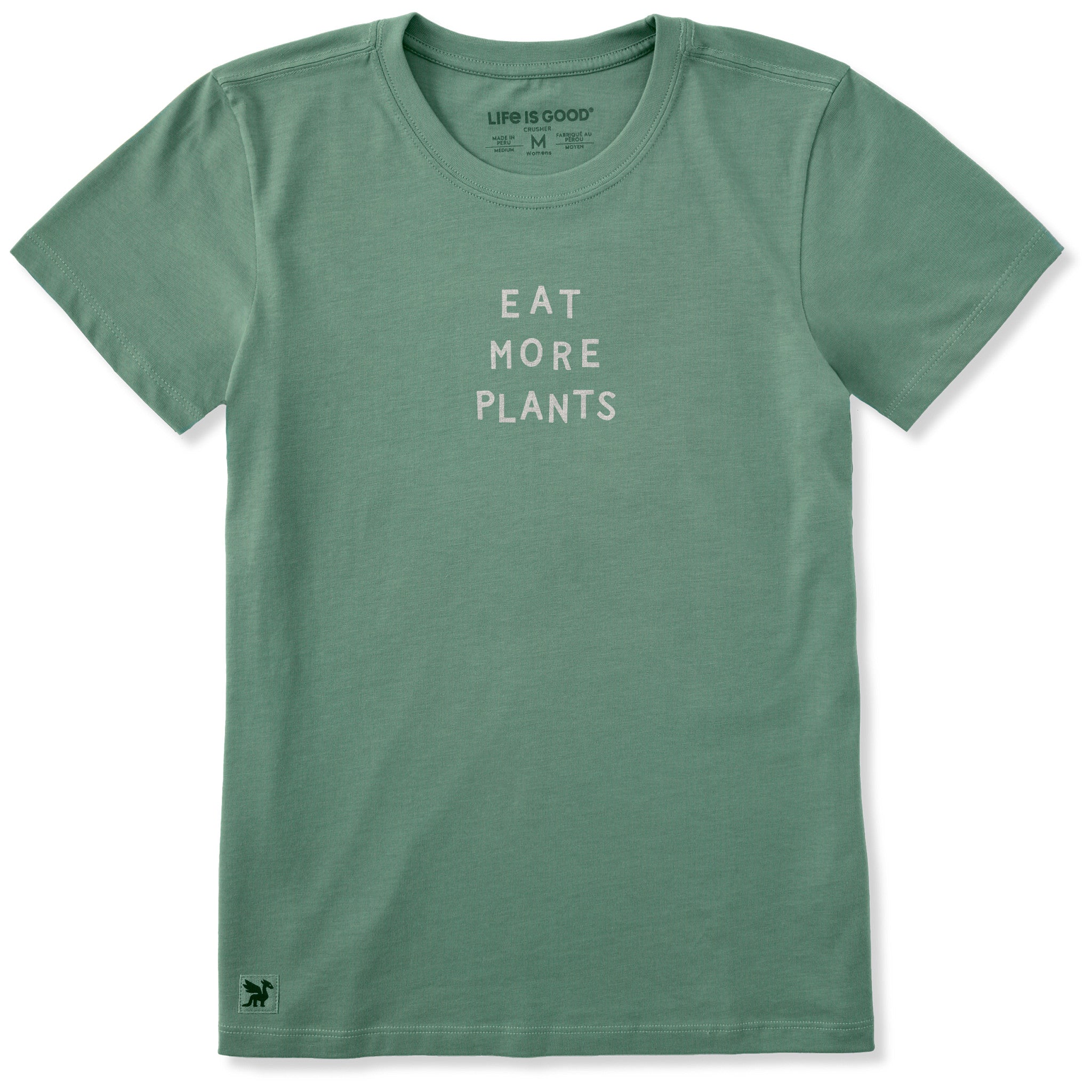 Life is Good Women's Eat More Plants Short Sleeve Crusher T-Shirt in Granite Green | Size XL