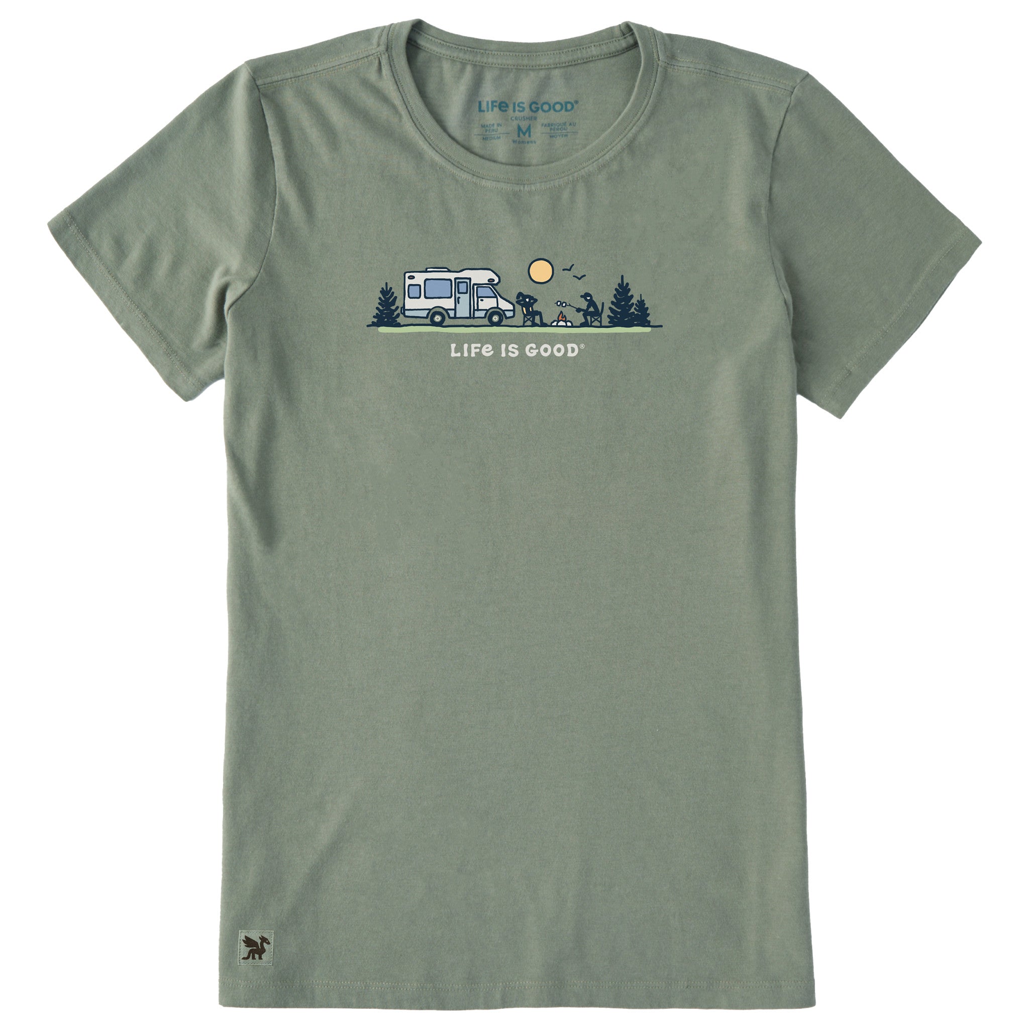 t shirts camping Life is Good Women's RV Camp Vista Short Sleeve Crusher T-Shirt in Moss Green | Size Large