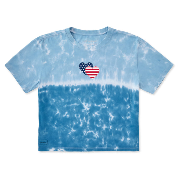 Women's Flag Heart Duo Women's Short Sleeve Crusher Boxy Tie-Dye