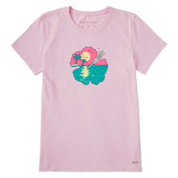 トップス house on the hill S/S Tee (Pink) 80 Women's Hibiscus Sunset Short Sleeve Crusher Tee | Shop Life is Good