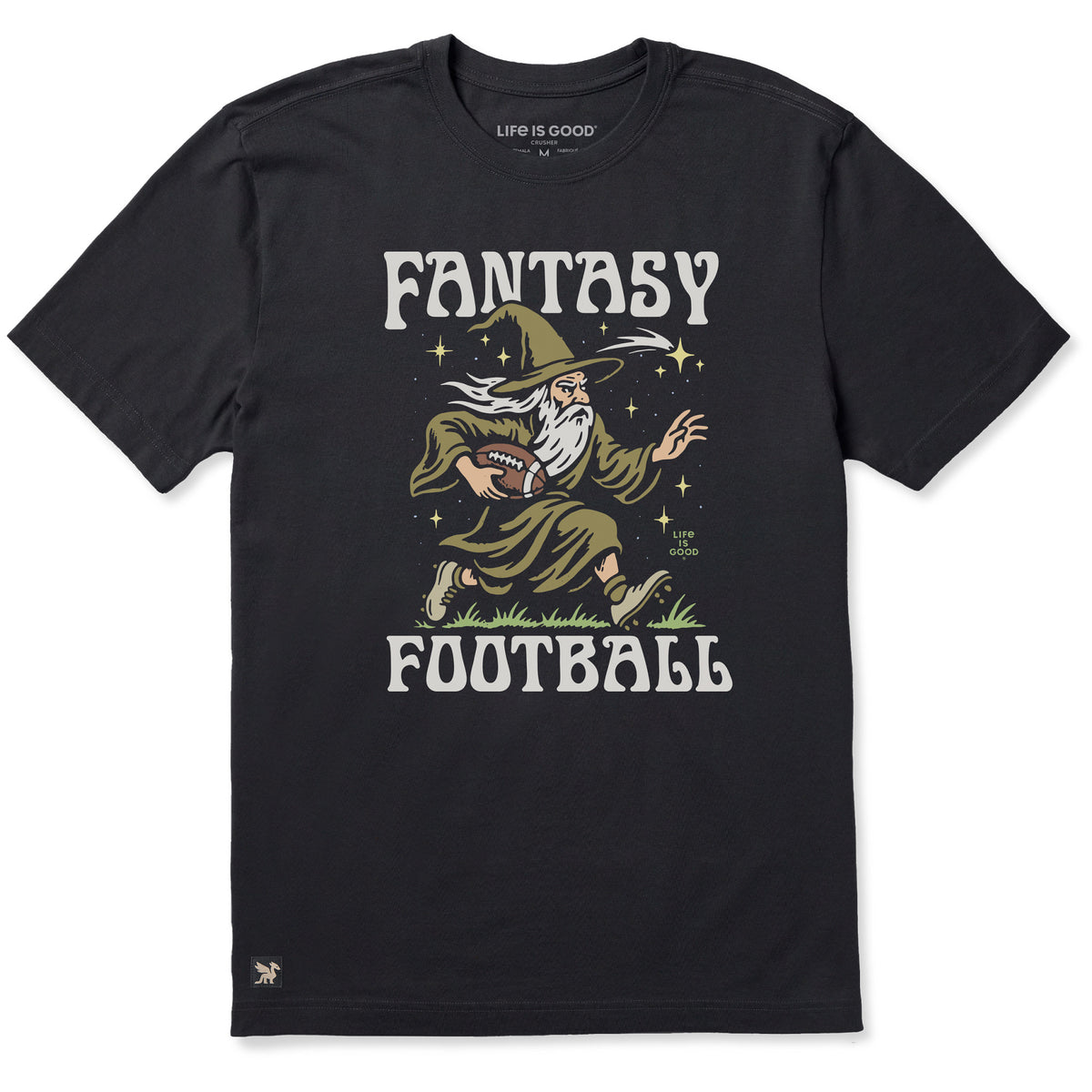 Life is Good Men's Fantasy Football Rushing Wizard Short Sleeve T-Shirt Crusher-Lite in Faded Black | Size Medium