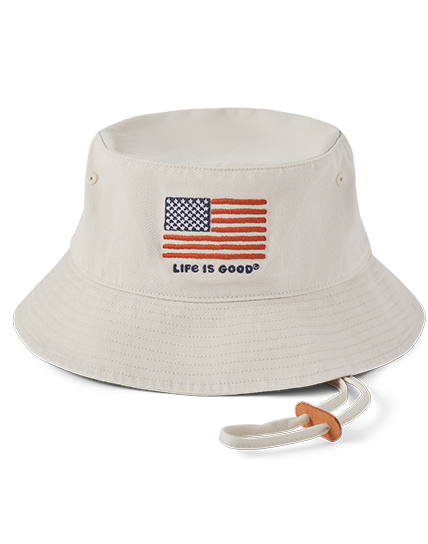 Adult Unisex Big Flag Bucket Hat in birch white.