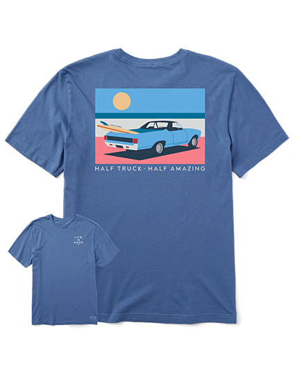 Men's Half Truck Half Amazing Short Sleeve Tee in vintage blue.