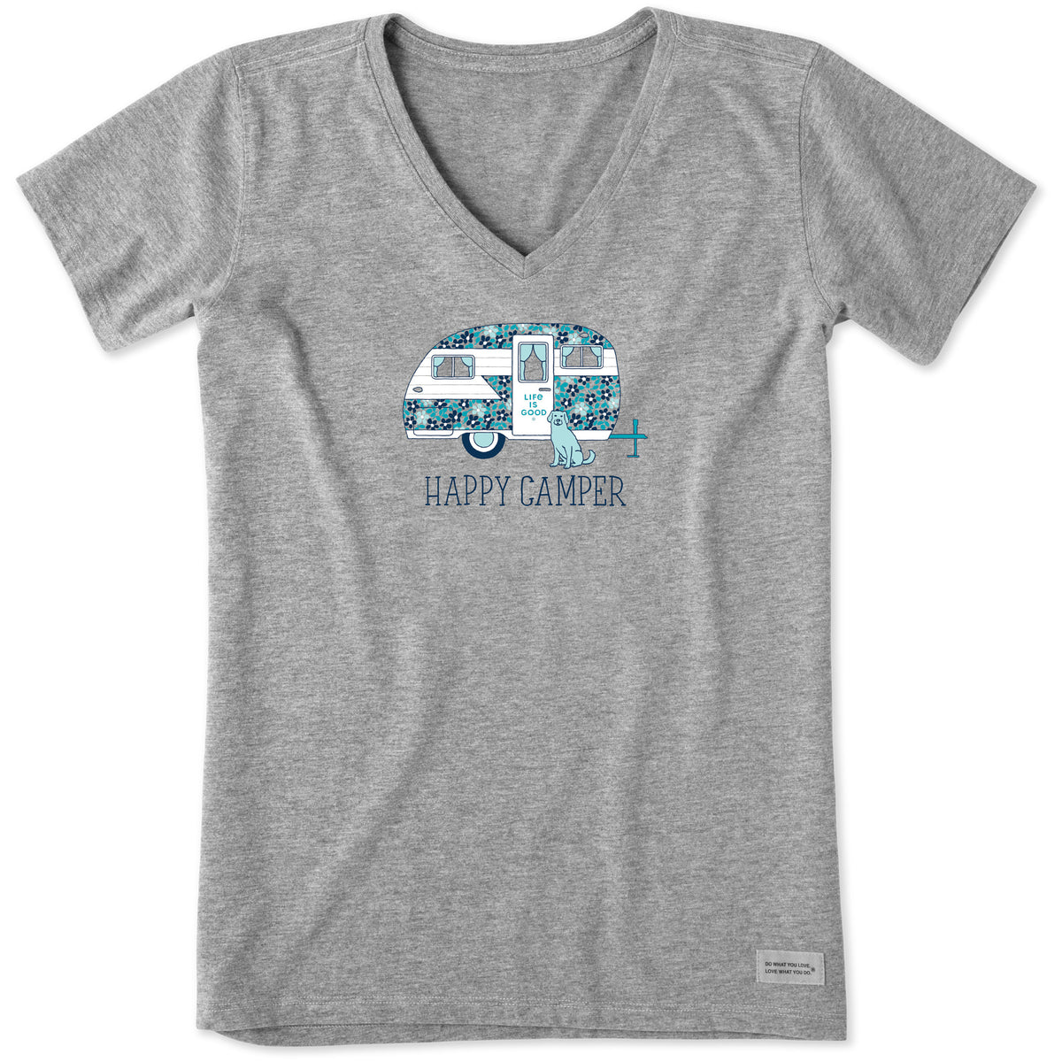 Life is Good Women's Floral Happy Camper Short Sleeve Crusher Vee in Heather Gray | Size XL