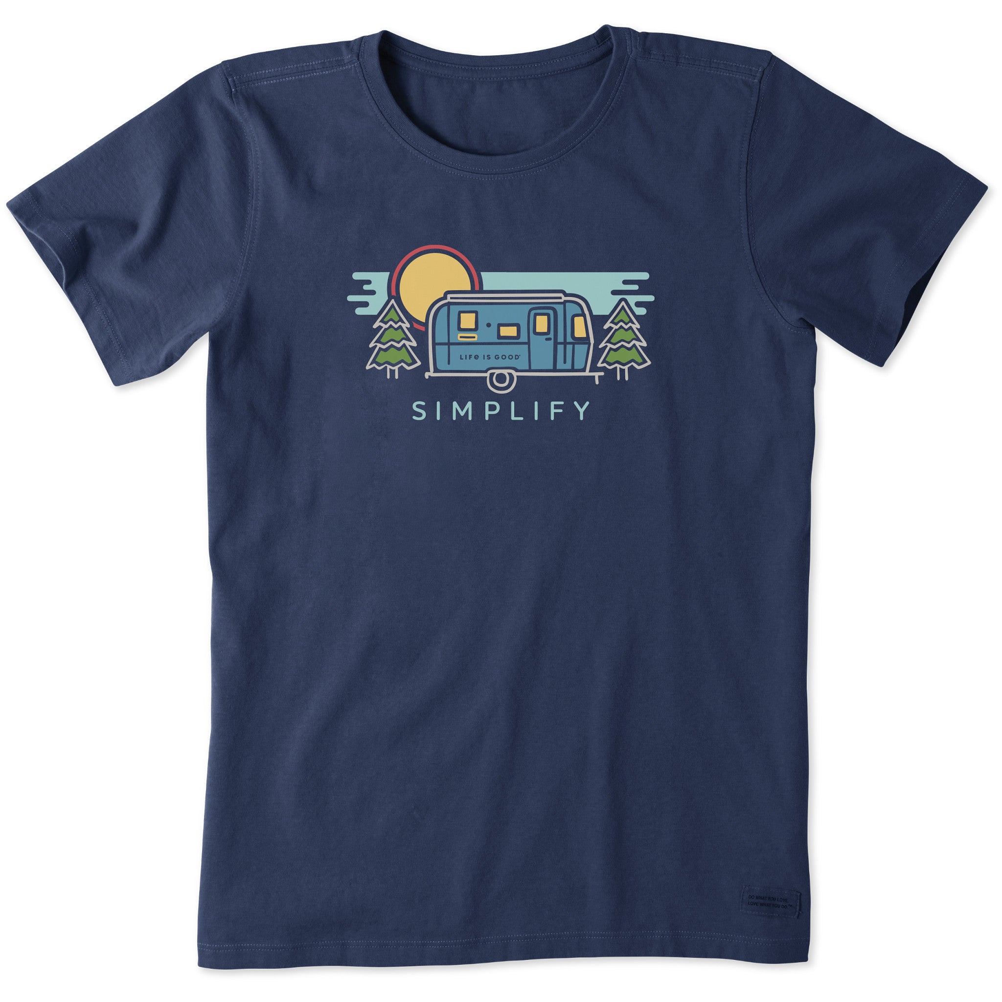 t shirt camper Life is Good Women's Simplify Camper Short Sleeve T-Shirt Crusher in Darkest Blue | Size Large