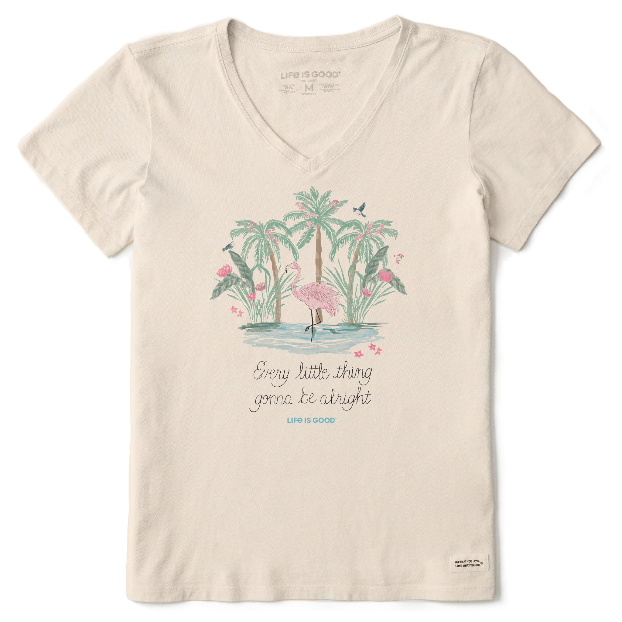 Product image for "Women's Every Little Thing Flamingo Short Sleeve Crusher-LITE Vee" ||85657_1