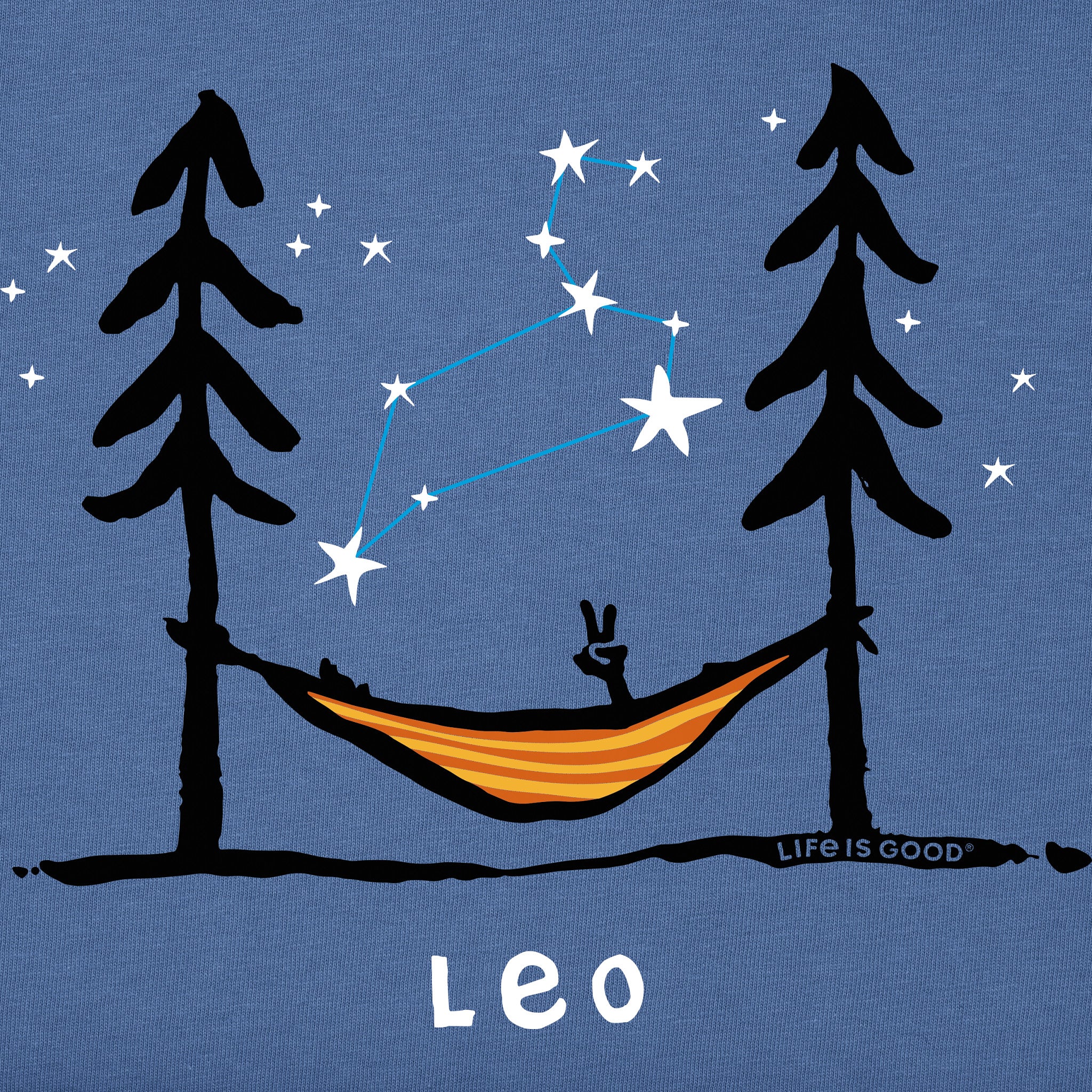 Life is Good Men's Zodiac Hammock Leo Short Sleeve Crusher T-Shirt in Vintage Blue | Size 3XL