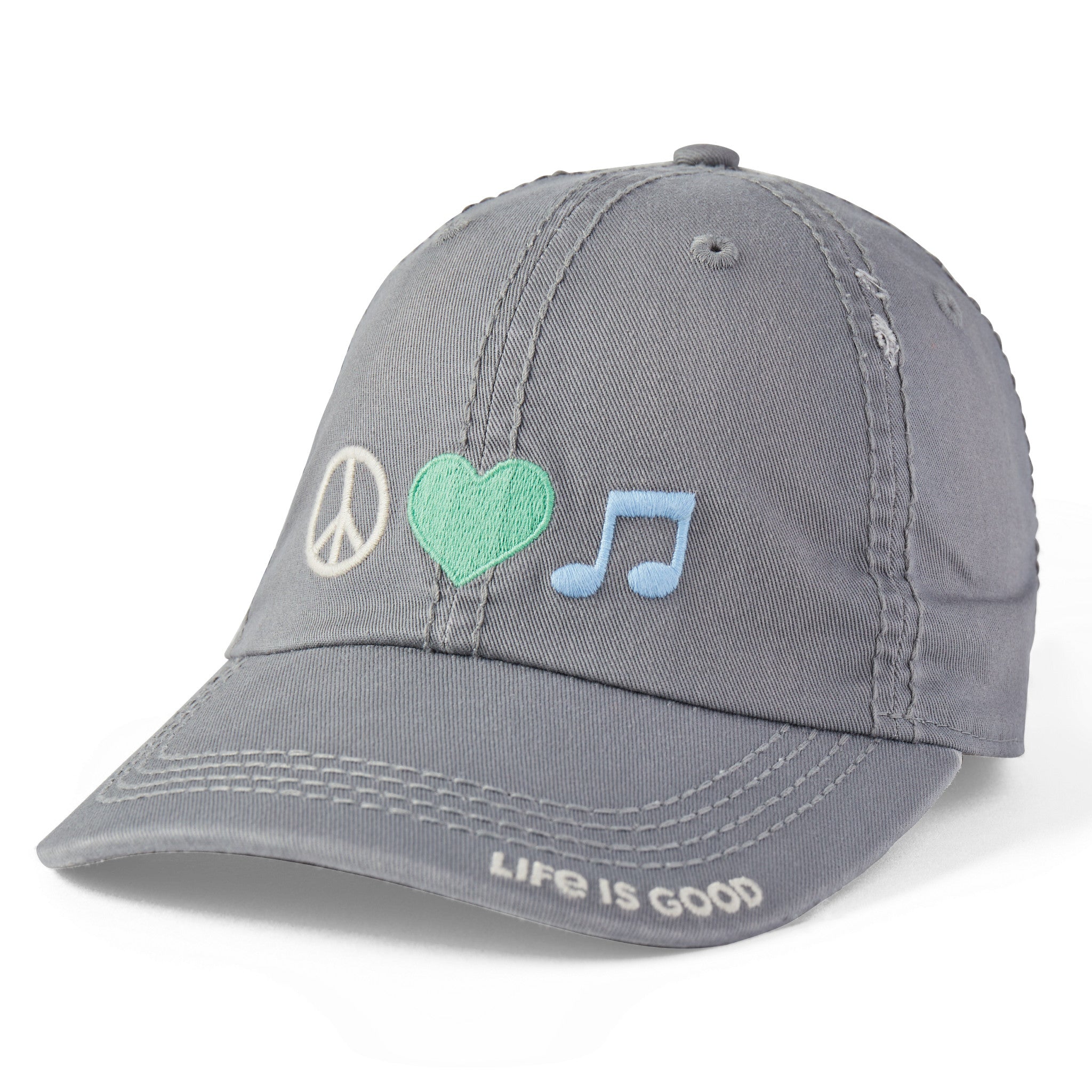 Adult Unisex Peace Love Music Sunwashed Chill Cap | Shop Life is Good