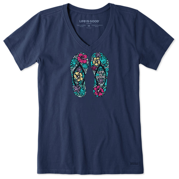 Women's Hibiscus Flip Flops Short Sleeve Vee | Shop Life is Good