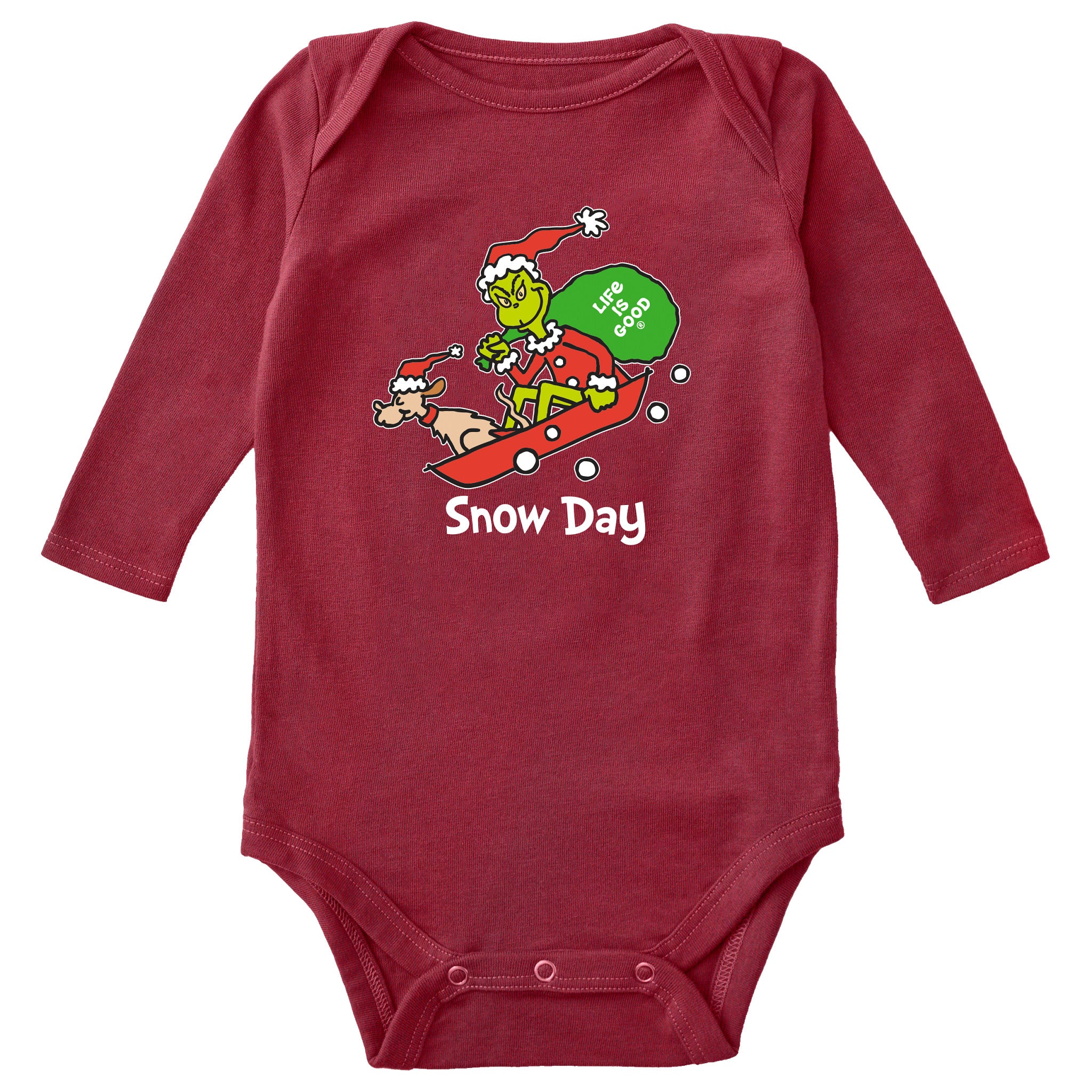 Baby Grinch and Max Snow Day Long Sleeve Crusher Bodysuit