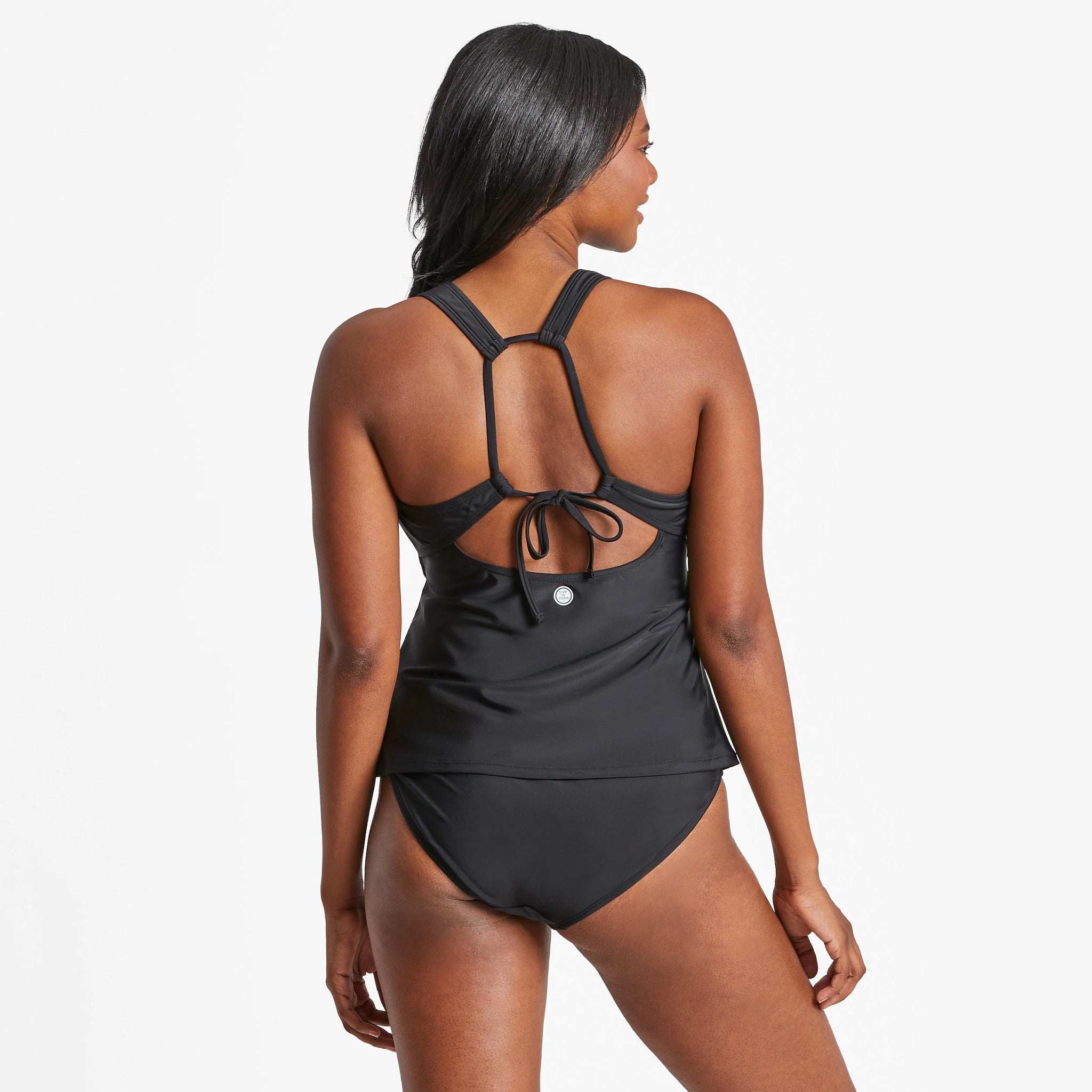 Life Is Good Women's Daisy Rainbow High Neck Tankini Swimsuit Top One-Piece in True Black | Size Small