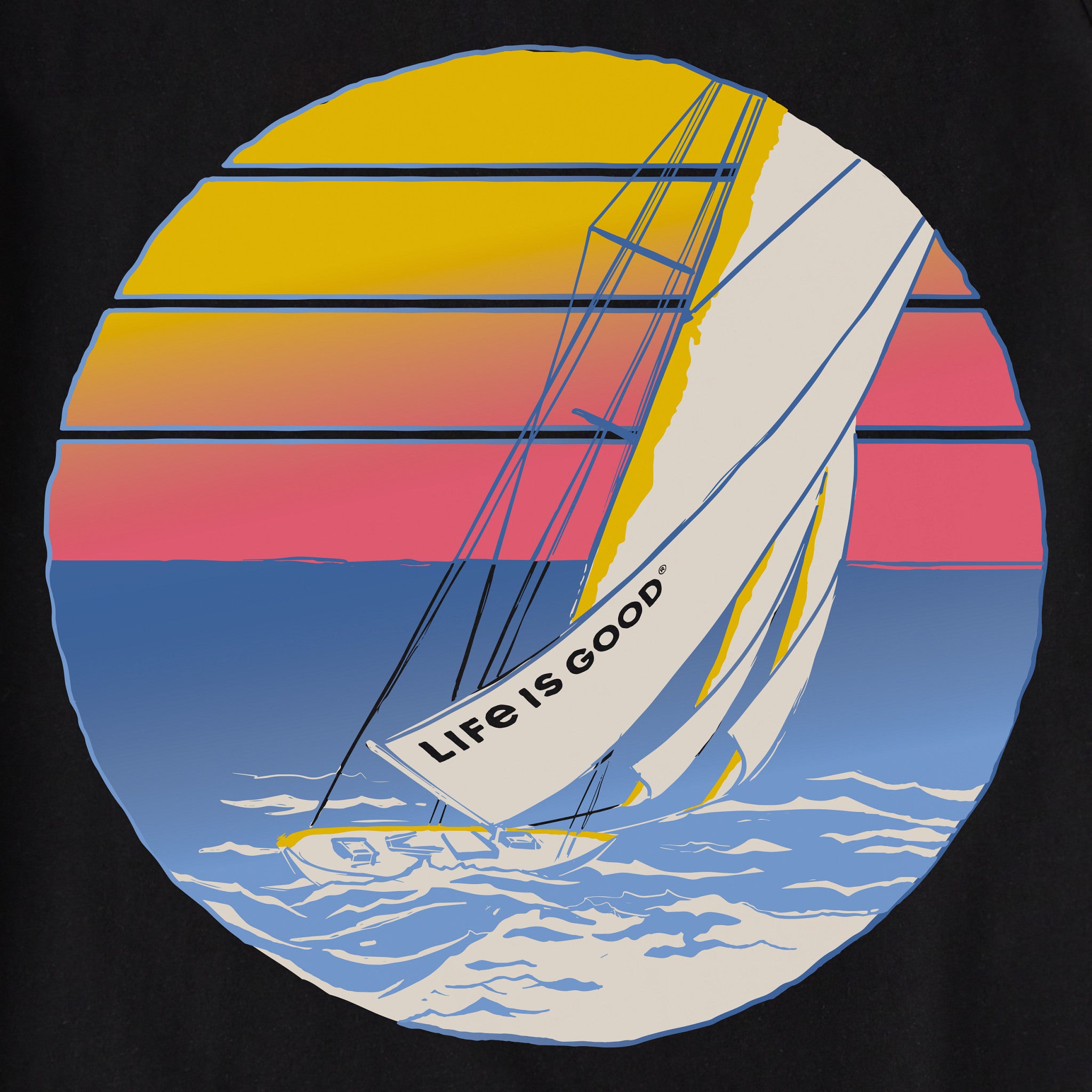 Unisex Sailboat Circle Shoulder-Striped Ringer Tee | Shop Life is Good
