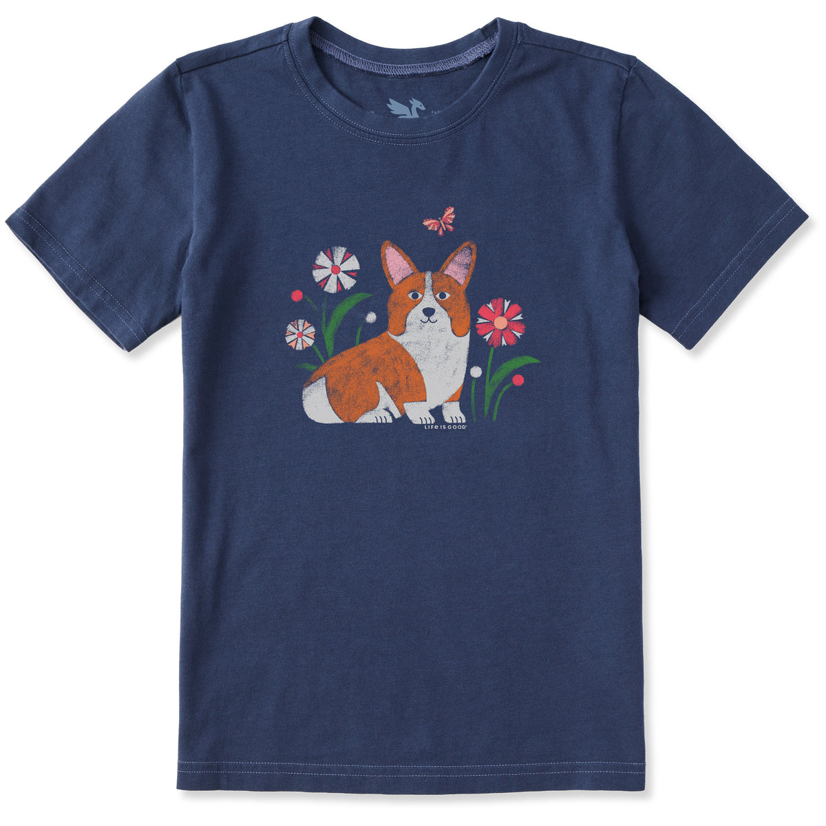 Kids Corgi in the Flowers Short Sleeve Crusher Tee | Shop Life is Good