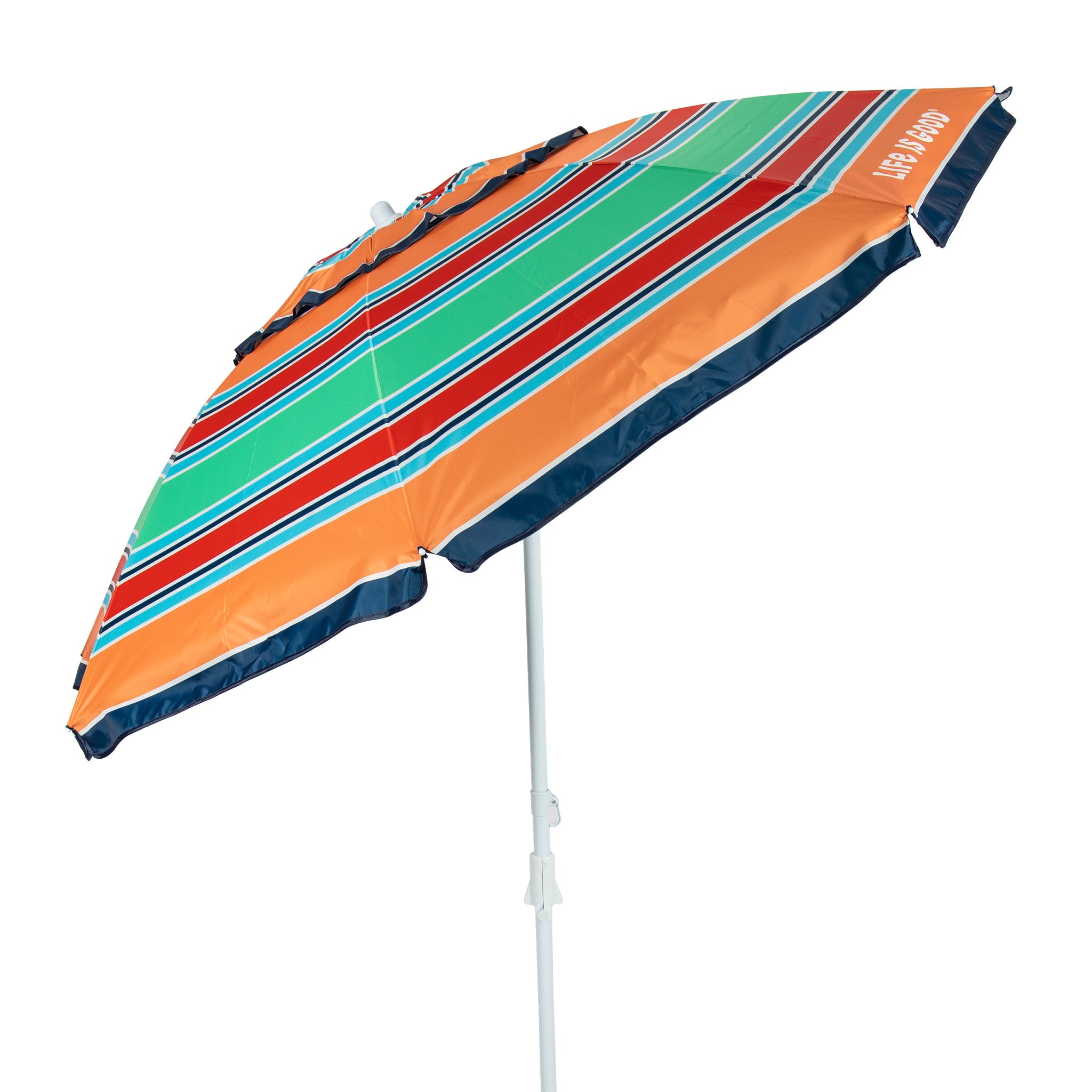 colorful striped patio umbrellas Life is Good 7 x 7 x 7 ft Multi Umbrella With Integrated Sand Anchor